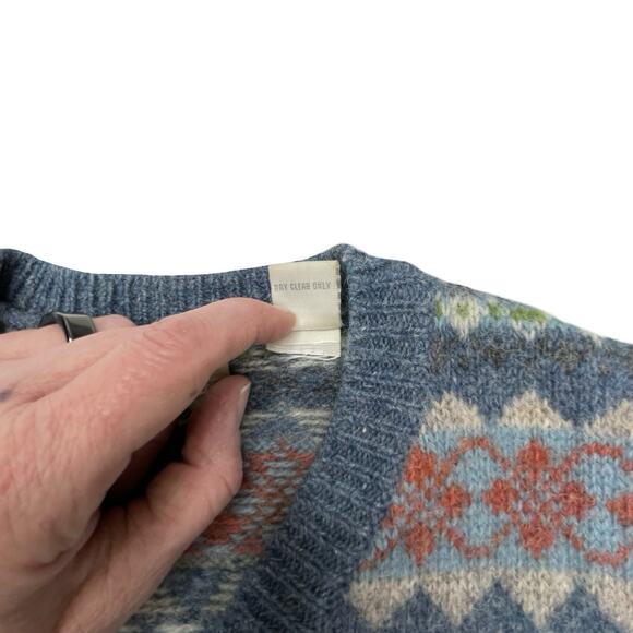 Vintage Fair Isle Wool Sweater V-Neck Nordic Knit Cozy Hygge Winter Pullover M - Picture 5 of 12